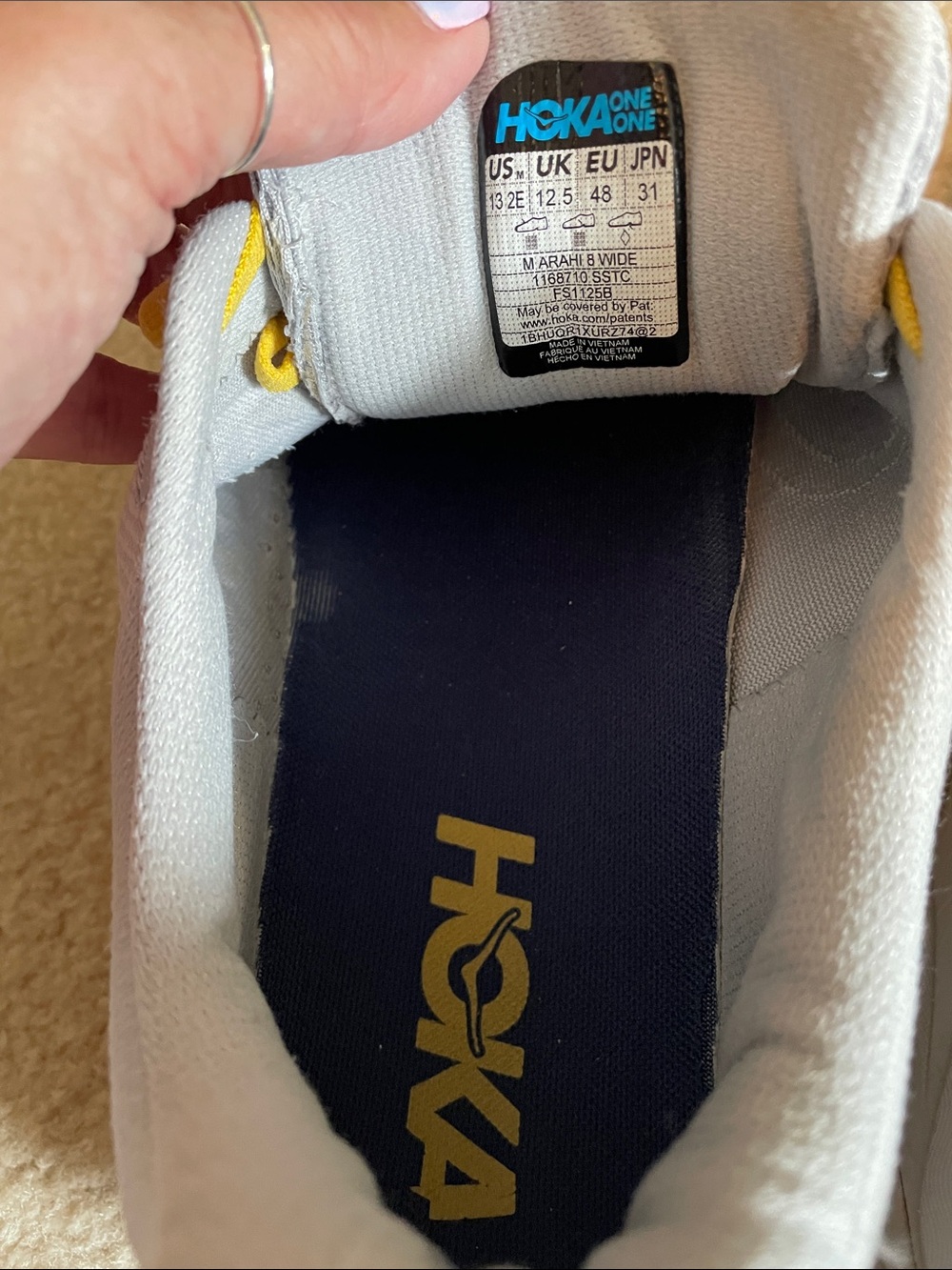 Hoka Men's Light Gray and Yellow Running Shoes - Picture 3 of 6